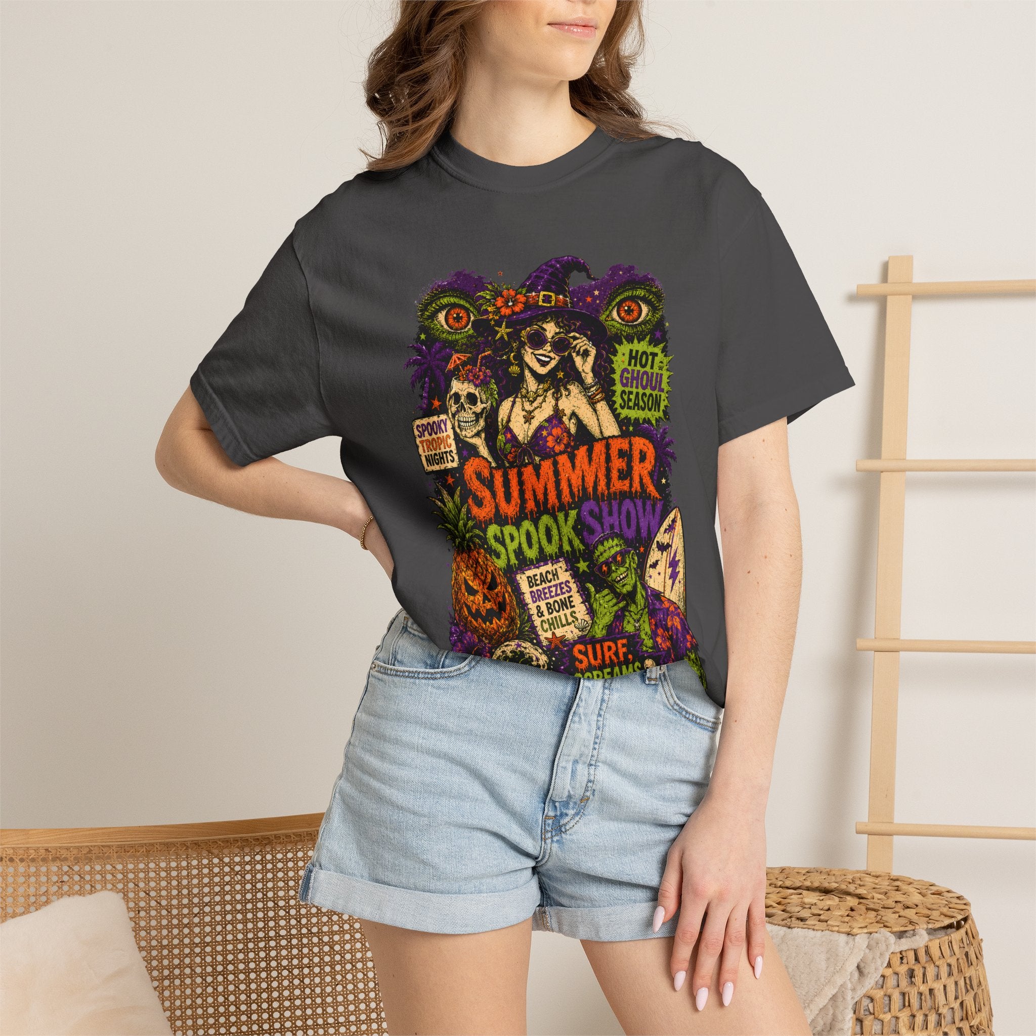 Summer Halloween Shirt, Spooky Tropical Witch Tee, Hot Ghoul Season Shirt, Retro Surf Horror Shirt, Halloween Beach Vacation Tee