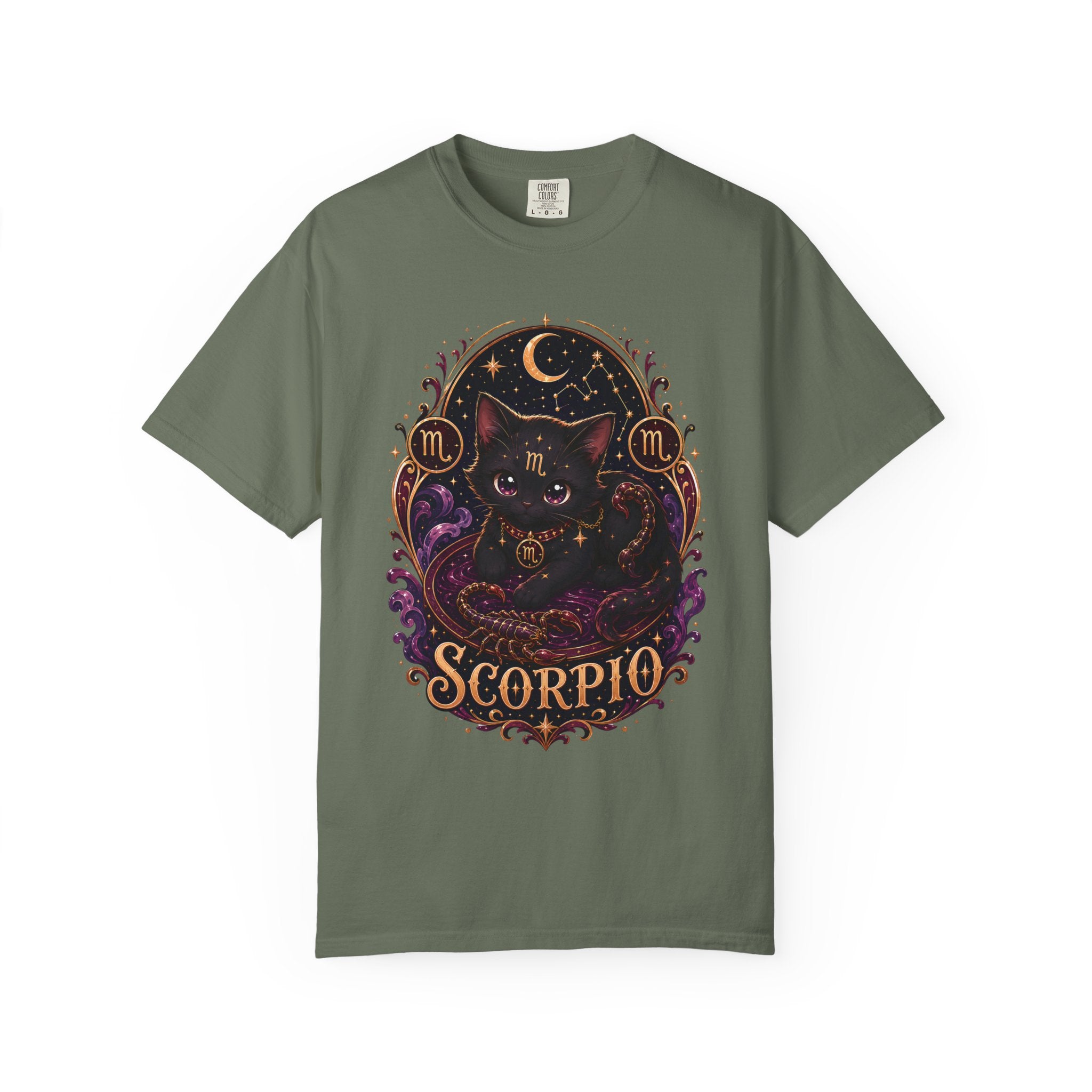 Scorpio Zodiac Scorpio Cat Illustration T-shirt | Astrological Night Sky