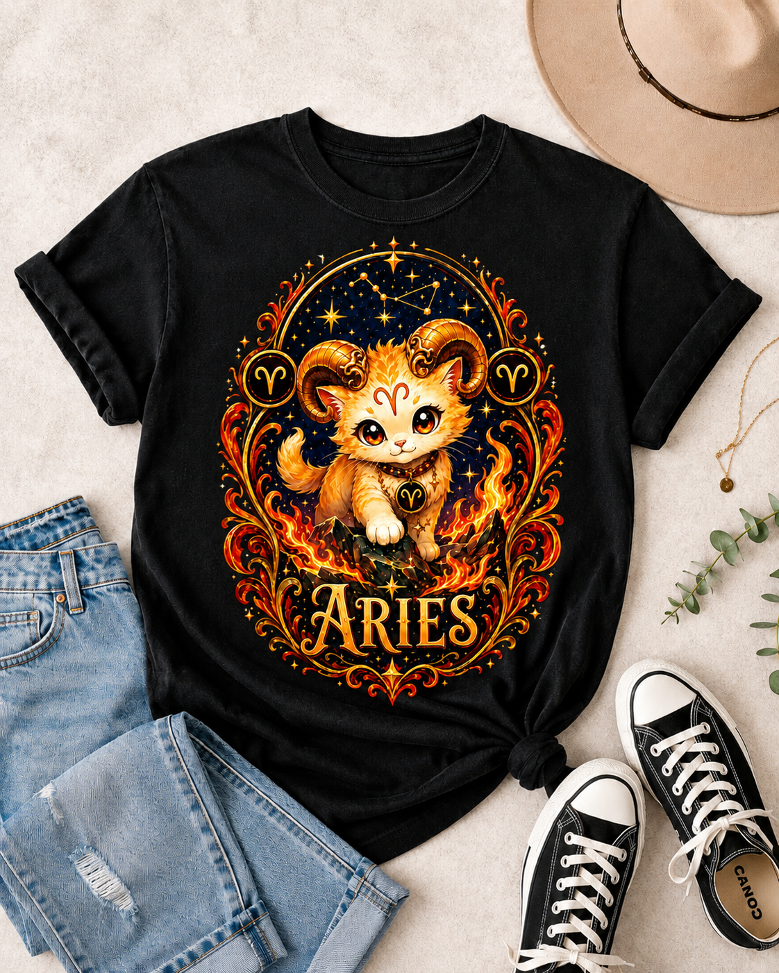 Cute Aries Ram Zodiac Illustration T-Shirt | Astrology, Fire Sign