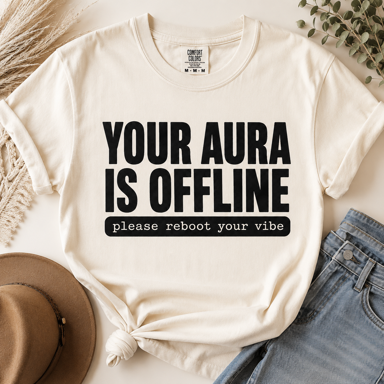 Your Aura Is Offline Shirt, Funny Mindfulness T-Shirt, Trendy Aura Points Tee, Mental Health Humor Shirt, Reboot Your Vibe Tee