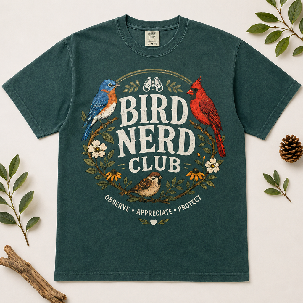 Bird Nerd Club Shirt, Birdwatching Shirt, Nature Lover Tee, Backyard Birder Gift, Cute Bird Lover Shirt, Botanical Bird Graphic Tee