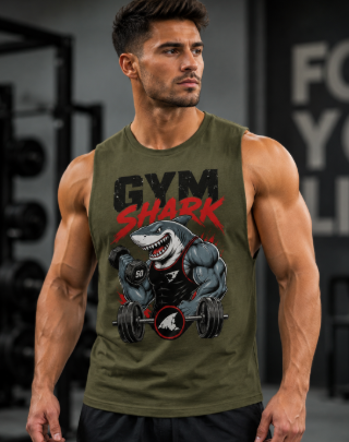 Shark Mode Gym Tank Top, Funny Workout Tank, Bodybuilding Shark Shirt, Weightlifting Muscle Tank, Fitness Gift for Men, Gym Lover Tank