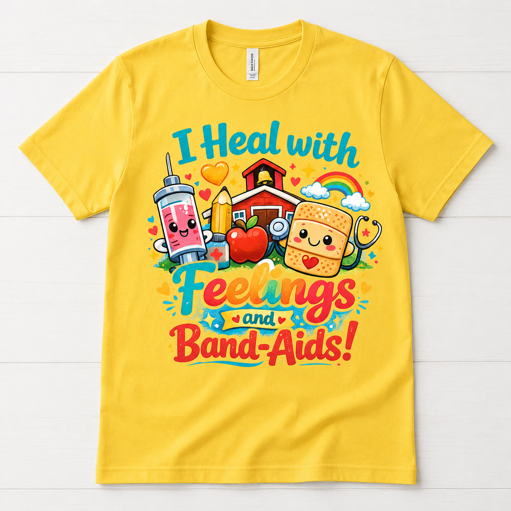 School Nurse Shirt, I Heal With Feelings and Band-Aids Tee, Cute Nurse Teacher Shirt, Elementary School Nurse Gift, Back to School Nurse Tee