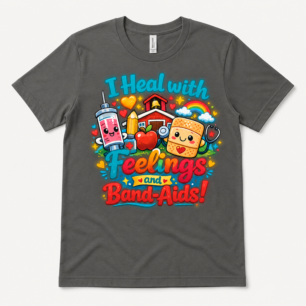 School Nurse Shirt, I Heal With Feelings and Band-Aids Tee, Cute Nurse Teacher Shirt, Elementary School Nurse Gift, Back to School Nurse Tee