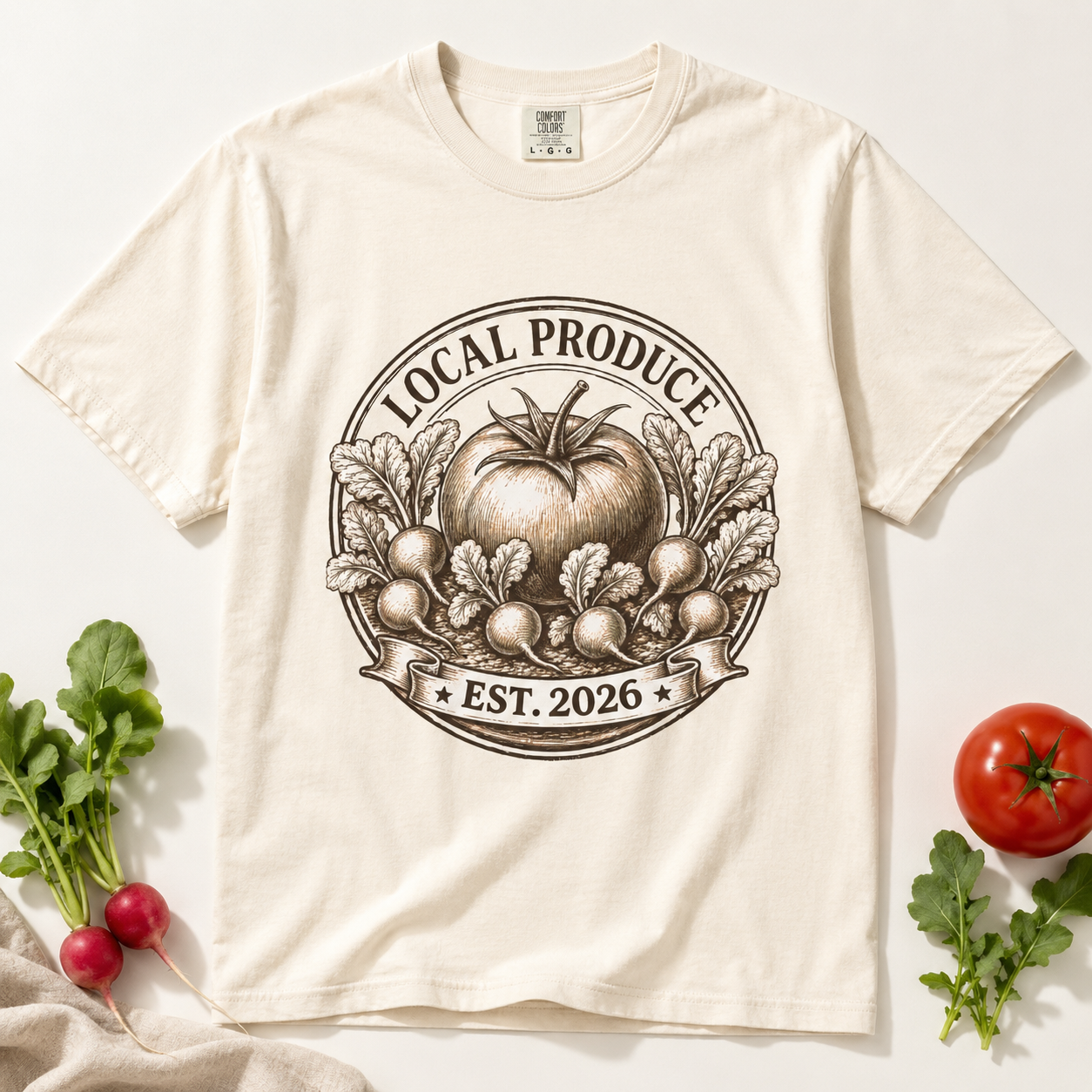 Vintage Local Produce Shirt, Farmers Market Tomato Tee, Heirloom Tomato Radish Graphic Tee, Gerden Lover GIft, Est. 2026 Market Tee