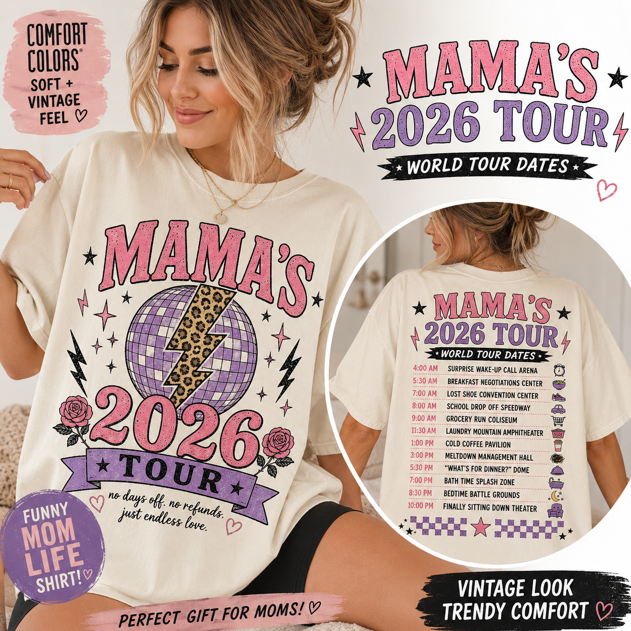 Mama Tour 2026 Shirt, Funny Motherhood Shirt, Retro Mom Graphic Tee, Comfort Colors Mom Shirt, Viral Mama Tour Dates Tee