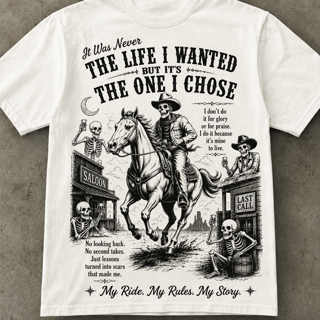 Vintage Skeleton Cowboy Graphic Tee Western Skull Rider Shirt for Men, Country Outlaw Streetwear Tee