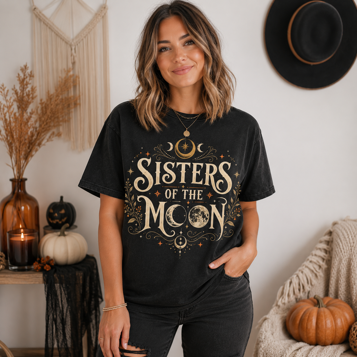 Sisters of the Moon Shirt, Witchy Halloween Shirt, Celestial Moon Tee, Witch Shirt, Spooky Season Shirt, Occult Graphic Tee, Fall Shirt