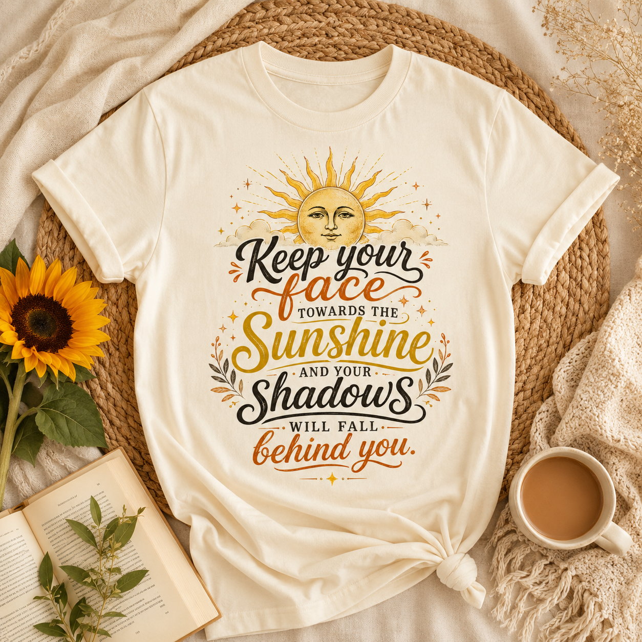 Keep Your Face Towards the Sunshine Shirt, Inspirational Quote Tee, Positive Affirmation Shirt, Sunshine Graphic Tee