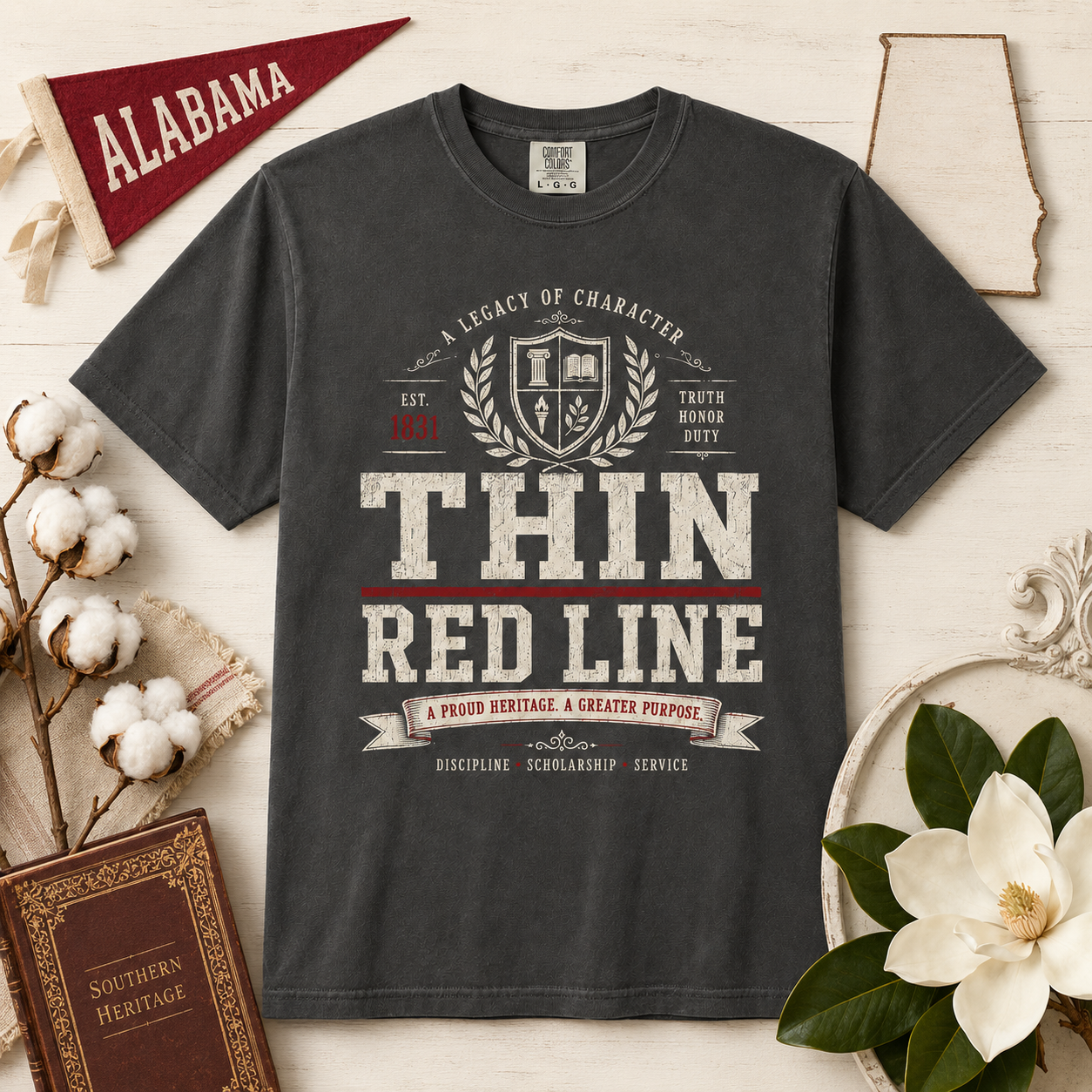 Thin Red Line Shirt, Alabama Football Game Day Tee, VIntage Collegiate Crimson Fan Shirt, Southern Heritage College Inspired T-Shirt