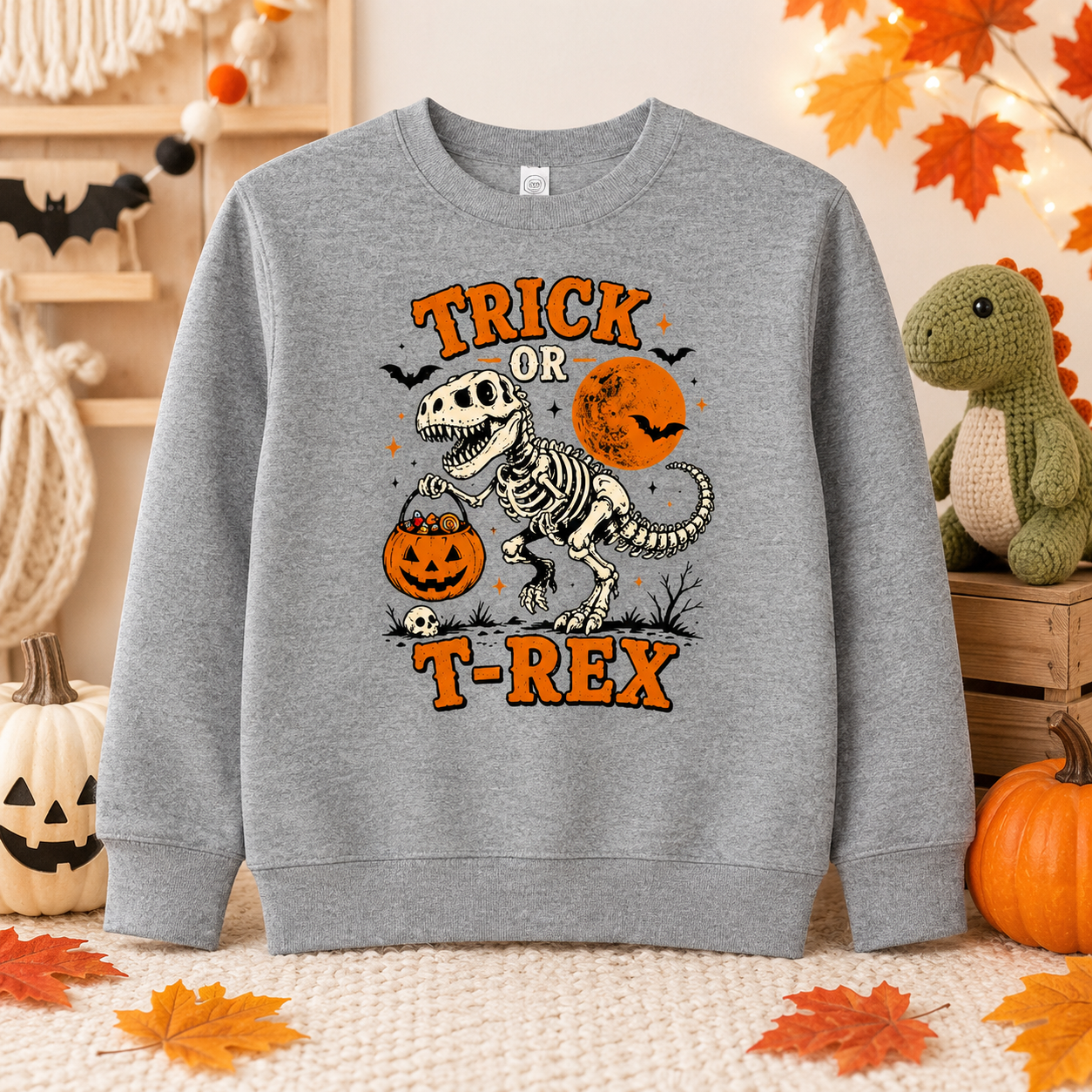 Trick Or TRex Toddler Sweatshirt, Halloween Dinosaur Sweatshirt, Cute Skeleton T Rex Sweatshirt, Kids Halloween Sweatshirt