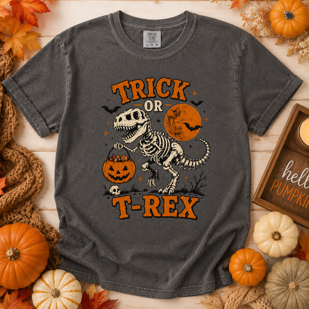 Trick Or T-Rex Shirt, Halloween Dinosaur Shirt, Spooky T Rex Tee, Cute Skeleton Dino Shirt, Pumpkin Trick Or Treat Shirt