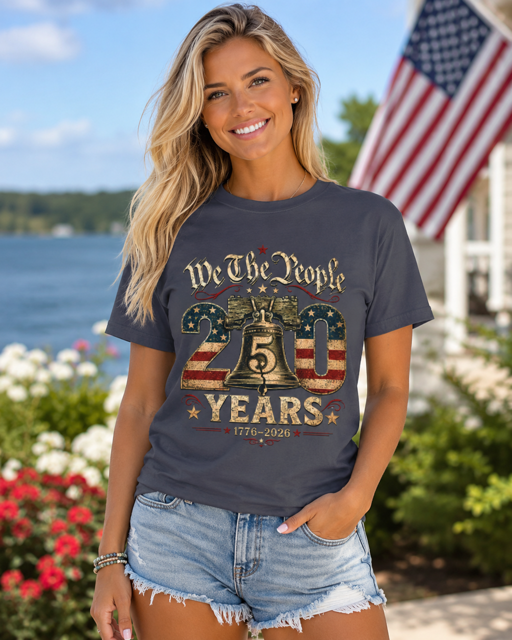 We The People 250 Years T-Shirt | Liberty Bell American Flag 1776-2026