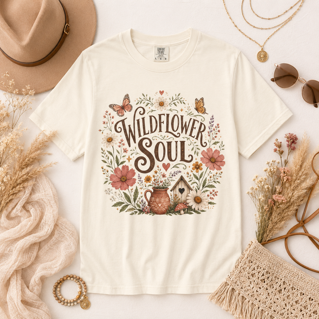 Wildflower Soul Shirt, Boho Floral T-Shirt, Cottagecore Wildflower Tee, Bohemian Nature Shirt, Botanical Graphic Tee, Comfort Colors Shirt