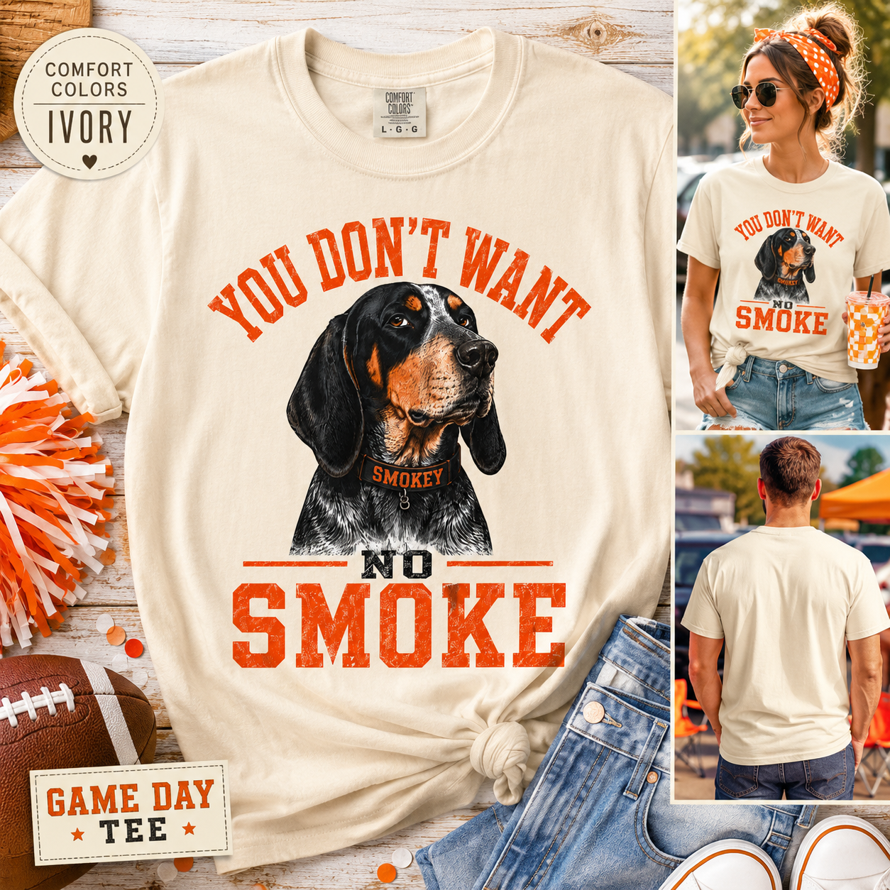 You Don't Want No Smoke Shirt, Smokey Dog Tennessee Football Fan Tee, Orange Game Day Shirt, Coonhound Tailgate Shirt, Vols Inspired Tee